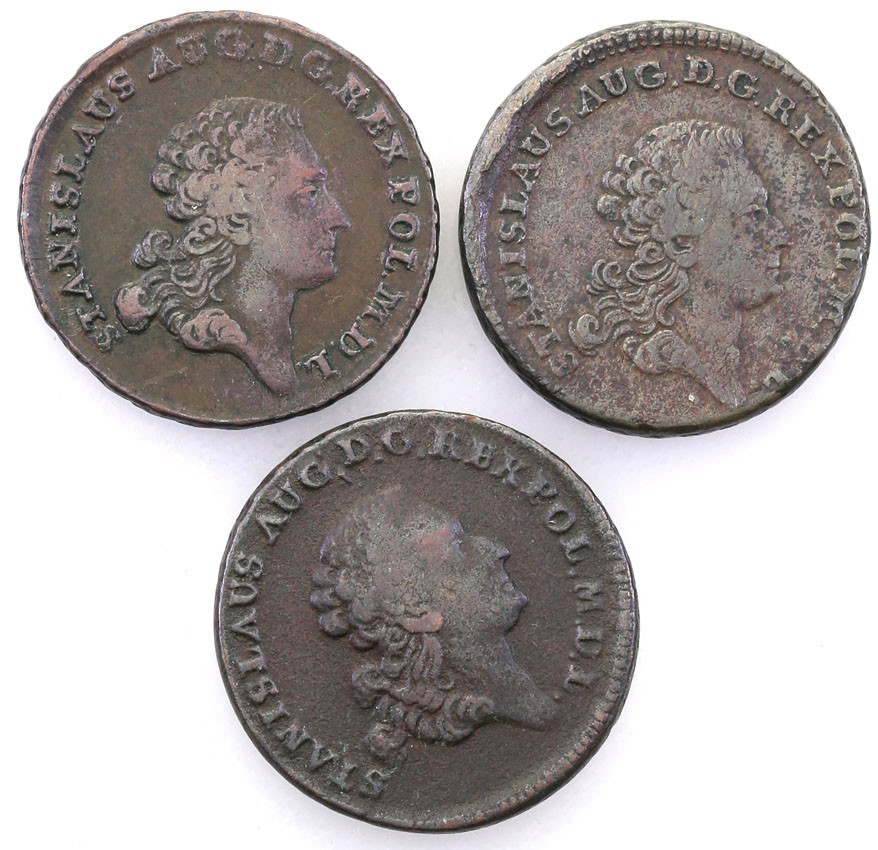 Stanisław August Poniatowski. Trojak (3 grosze) 1766 g, Kraków - zestaw 3 monet